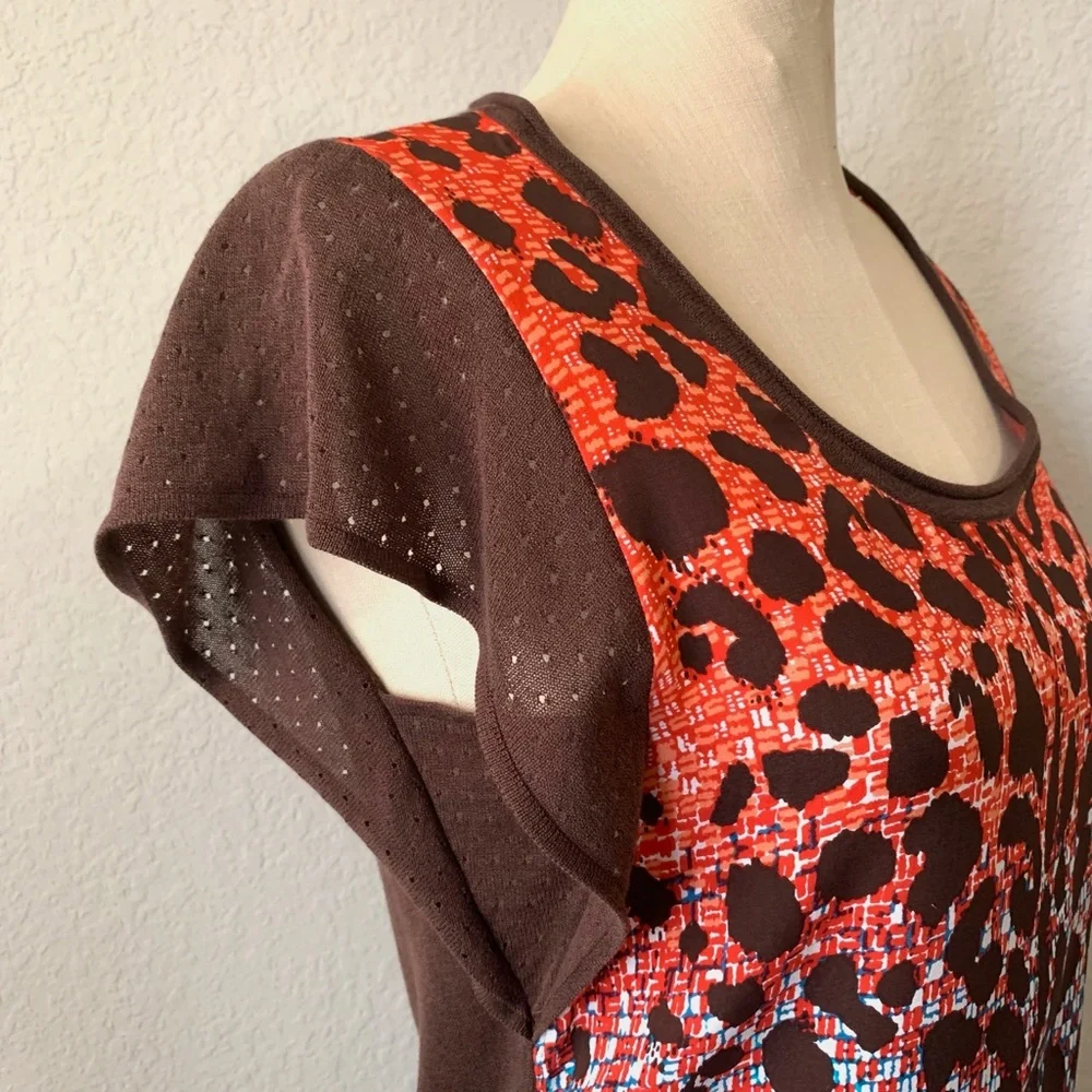 ETCETERA S/S Animal Print Scoop Neck Pullover Knit Tee Blouse Top - Picture 2 of 7
